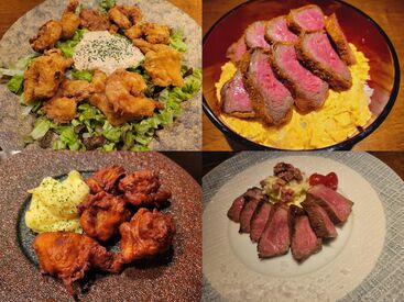 ↑↑これが無料のまかないです！
ステーキなどのバラエティー豊かな料理を頑張った日の〆で食べられます♪