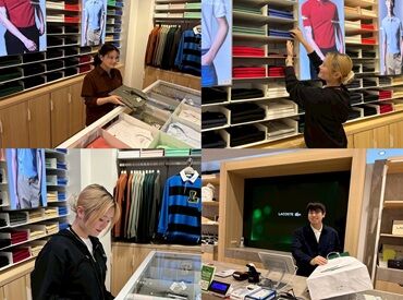 ラコステ 三井アウトレットパーク岡崎店 昨年11月にオープンしたばかりのキレイなお店★
アパレルデビューも大歓迎♪大学生スタッフ活躍中です！