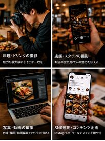「趣味のカメラを仕事にしたい！」という方歓迎◎
撮影後のレタッチや動画撮影、
Photoshop・Illustratorのスキルも活かせます！