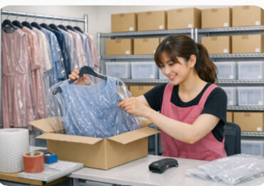 アパレルレンタルショップの倉庫スタッフを大募集！
ECサイトからの注文商品を検品・梱包・発送するシンプルな軽作業です。