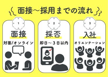 最短即日の面接が可能♪
土日面接あり◎平日は夜間面接も実施中！