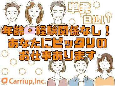 キャリアップ株式会社 尼崎支社/cu002 大学生・Wワーク・主婦(夫)歓迎★
平日のみ・土日祝のみも可！
給料は即日振込or手渡しOK！