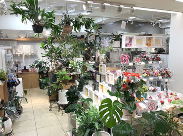 with green by mizuka 髙島屋日本橋店　(ダイワグリーン株式会社) お花や植物に囲まれながら、癒しと彩りにあふれた空間で働けます♪
お仕事は少しずつ覚えていけばOKです！