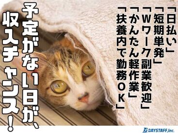 ベイスタッフ株式会社/bay002 Wワーク・主婦(夫)歓迎★
給料は全額日払いOK！
副業希望の社会人も必見です！