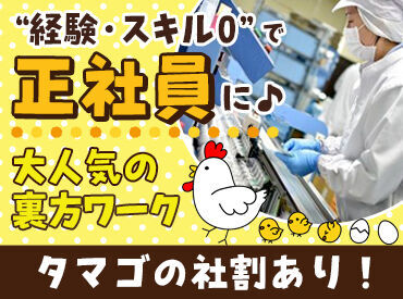 有限会社磯ヶ谷養鶏園 お仕事はシンプル！
流れてくるたまごの汚れや割れを確認◎
モクモクと作業したい方にピッタリ♪